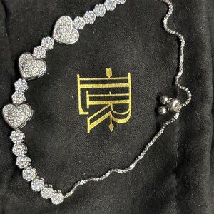 Sterling Silver Rhodium Plated  CZ Stones Heart Lariat Bracelet